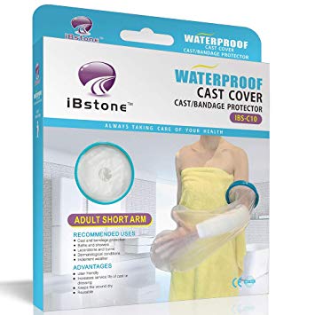iBstone Waterproof Short Arm Cast Cover for Shower, Watertight Bandage Protector. New Design and Submersible Seal to Stay Completely Dry