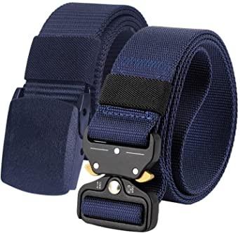 Men's Nylon Canvas Work Belt, (2 Pack) 1.49 Inches Tactical Military Plastic Buckle