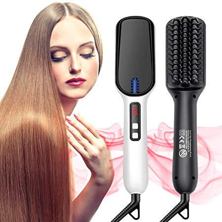 Straightening Brush, BQYPOWER Hair Straightener Iron Brush with Negative ions Anti-scald Faster Heating MCH   PTC Ceramic Technology 110-240V Travel Size Auto Shut Off and Physical Temperature Control