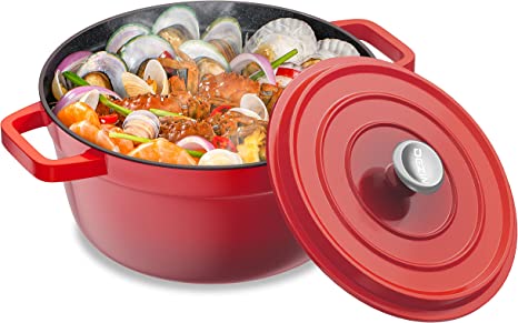 Dezin Dutch Oven, 4.2 Quart Non-stick Enamel Coated Dutch Oven with Handle for Roasting and Braising, Cast Aluminum Dutch Oven Pot with Lid, Gas, Electric Induction, Hot Plate Compatible