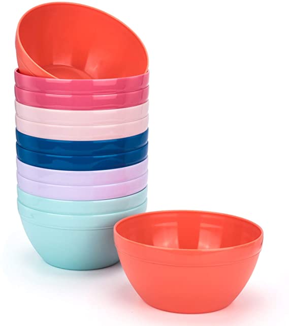 Unbreakable 30-ounce Plastic Bowls Salad Bowls Cereal Bowls - Dishwasher safe, BPA Free (12, Multicolor)