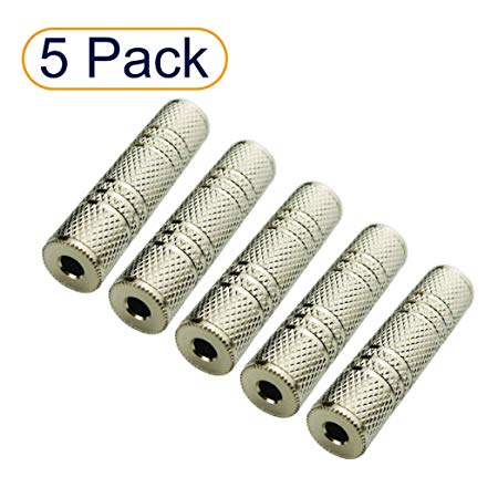 Ruiling 5-Pack High quality Coupler 3.5mm Stereo Jack to 3.5mm Stereo Jack Metal Adaptor Audio Female / Female Adapter Connectors.(Silver)