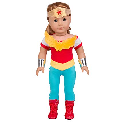 Dress Along Dolly Wonder Woman Inspired Doll Outfit - 5pcs Superhero Costume for American Girl and 18 Inches Doll