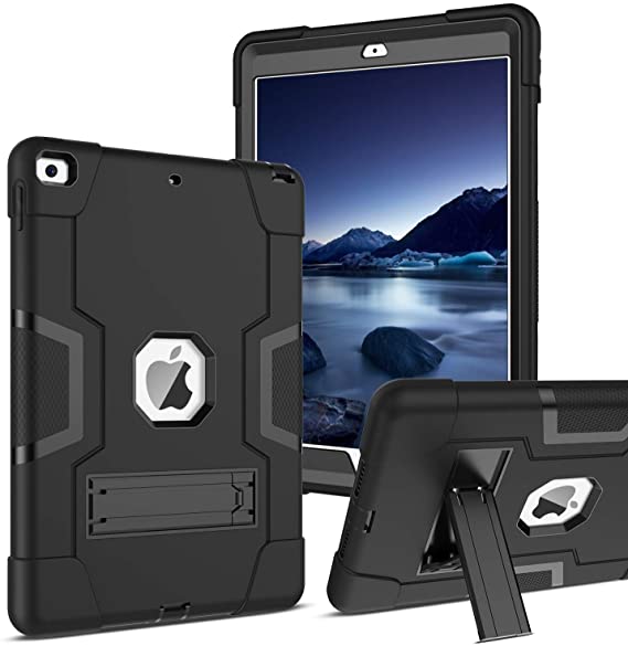 iPad 8th Generation Case 10.2 Inch 2020, iPad 7th Generation Case,DUEDUE Kickstand 3 in 1 Shockproof Heavy Duty Hybrid Hard PC Cover Full Body Protective Case for iPad 10.2 2019/2020 for Women Men Kids,Black