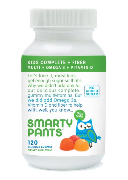 SmartyPants Kids Complete And Fiber Gummy Vitamins: Multivitamin, Vitamin D3, B12 (Methylcobalamin), Inulin Fiber AND Omega 3 DHA / EPA Fish Oil, 120 count