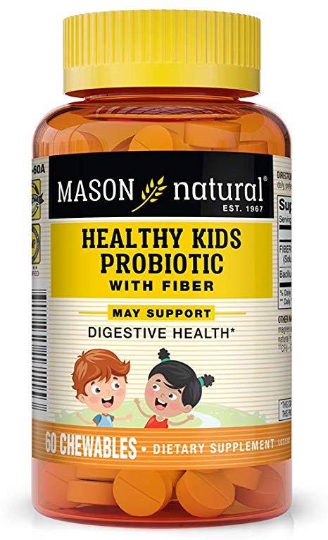 Mason Natural, Healthy Kids Probiotic with Fiber Immune and Digestive Support, Chewable Tablets, 60 Count, Children's Dietary Supplement Supports Healthy Digestion