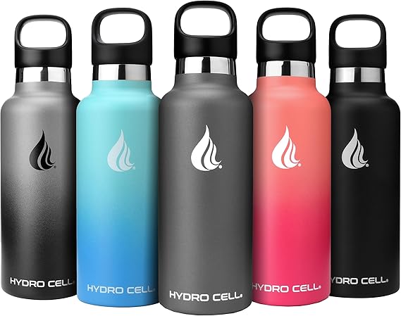 HYDRO CELL Stainless Steel Water Bottle with Straw & 2 Standard Mouth Lids (32oz 24oz 20oz 16oz) Keeps Liquids Hot or Cold w/Double Wall Vacuum Insulated Leak Proof Sport Design (Graphite 20oz)