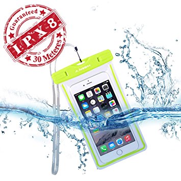 Avantree Waterproof Pouch Case, Glow in the Dark 100ft Underwater IPX8 Certified, Universal for iPhone Samsung HTC and more - Jellyfish (GRN)