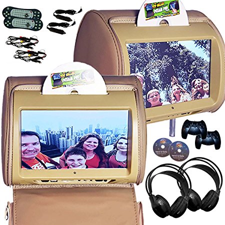 Autotain 2x HERO-Y 9 inch Digital Touch Screen Car TV Headrest DVD Player Monitor TAN BEIGE