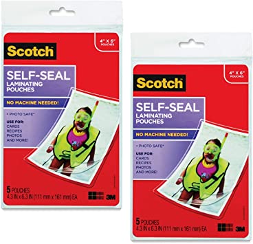 Self-Sealing Laminating Pouches, 9.5 mil, 4 3/8 x 6 3/8, Photo Size, 5/Pack