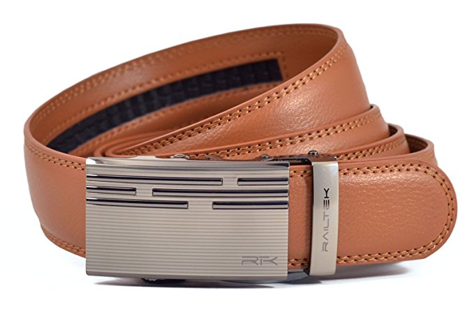 Mens Leather Ratchet Belt With Automatic Buckle | Adjustable Click Slide Belts | No Holes As Seen On Tv | Golf, Dress, Casual, Comfort, Police, Mission, Fashion Clicker Belt & Gift Box | Perfect Fit
