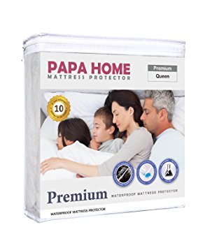 Papahome Premium Hypoallergenic Mattress Protector - 100% Waterproof - Fitted Cotton Terry Cover - Vinyl Free - 10 Year Warranty (Twin)