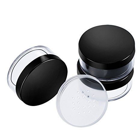 Hotop 3 Pack 50 ml Plastic Empty Powder Case Face Powder Makeup Container Blusher Cosmetic Container with Sifter and Lids, Black