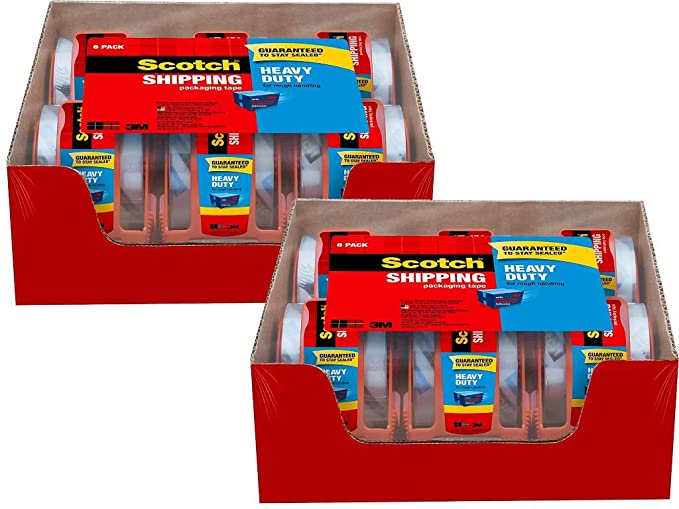 Scotch Tape Heavy Duty Shipping Packaging Tape, 1.88 Inches x 800 Inches, 1.5" Core, Clear, Great for Packing, Shipping & Moving, Rolls with Dispenser (142-6) (2 Pack)