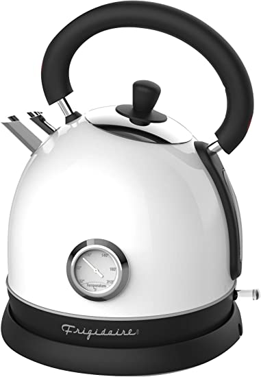 Frigidaire EKET125-WHITE Retro Electric Hot Water Kettle with Speed Boil Tech, Bpa-Free, 1.8, Stainless Steel, White