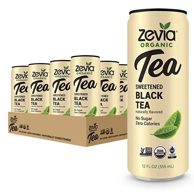 Zevia Organic Black Tea, 12 Count, Sugar-Free Brewed Iced Tea Beverage, Naturally Sweetened with Stevia, Zero Calories, No Artificial Sweeteners