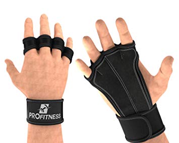 ProFitness Ventilated Cross Training Gloves with Wrist Support - Split Leather with Silicone Padding for Strong Grip   Protection from Injury - for Gym Workout, Weightlifting, Powerlifting & WOD