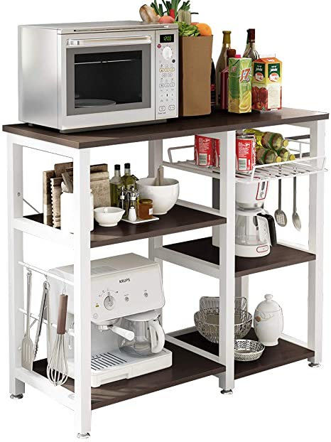 sogesfurniture 3-Tier Kitchen Baker's Rack Utility Shelf Microwave Stand with Storage and Drawer Storage Cart Workstation Shelf,Black BHCA-W5S-BK-N