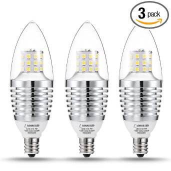 LOHAS LED Dimmable Light Bulbs, Daylight 6000K 7Watt (65-70Watt Light Bulbs Equivalent) E12 LED Bulbs Candelabra Base, LED Candelabra Bulb 680 Lumens, Torpedo LED Lighting Bulb (3 Pack)