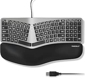 Macally Wired Ergonomic Keyboard for Mac - Compatible Backlit Apple Keyboard with Wrist Rest (Curved for Comfort) Ergo Split Keyboard for MacBook Pro/Air, iMac, Mac Mini