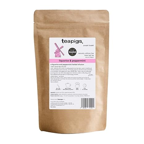 teapigs Caffeine Free Liquorice & Peppermint Loose Herbal Tea, 250g, Pure Liquorice Root, Whole Peppermint Leaves