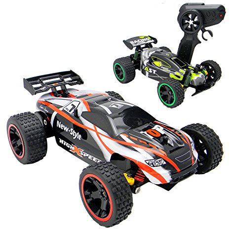 RC Remote Control Racing Buggy Truggy Car 2.4Ghz - 1:18 Fun Turbo Speed Remote Control Toy - 15kmh Fast Electric Radio Controlled Buggy with Racing Tyres - Indoors / Outdoors - RTR (Red)