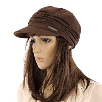 Vanker Girls Sweet Pleated Layers Brim Visor Cap Beret Beanie Hat,Brown