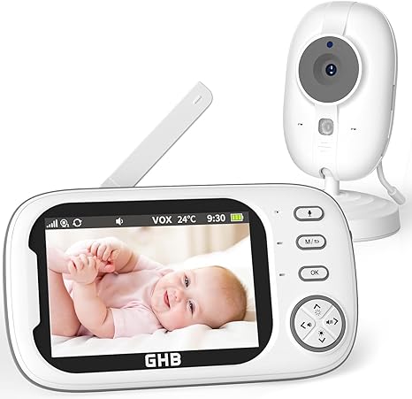 GHB Baby Monitor with Camera and Night Vision 3.5-inch Video Baby Monitor Camera, VOX Mode, 2-way Talk, 8 Lullabies, Temperature Alert, 8 Lullabies, Feeding Reminder