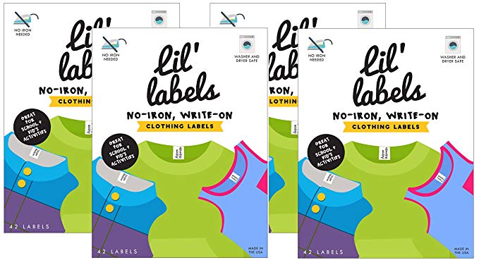 Lil' Labels Clothing Labels, Write On Name, No Iron, Washer and Dryer Safe, Kids Label for Daycare and School, Set of 4