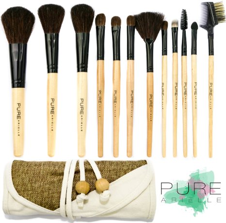 Insane Deal! Ends Today! #1 PRO All Natural Makeup Brushes Set Professional Eco-Friendly Includes 12 Piece Make Up Brush Kit With Real Hair - Bamboo Handle Twelve Cosmetic Beauty Pcs - Free Cloth Organizer Case / Bag