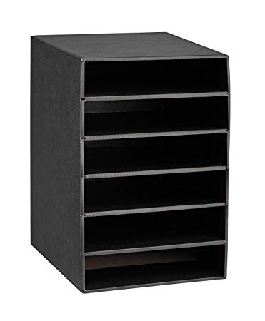 AdirOffice 6-Shelf Organizer - Corrugated Cardboard - Multipurpose Document Stand Rack - Space Saving Storage Rack - for Home, School & Office Use (Black)