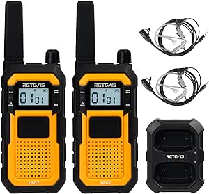 Retevis RB648 Walkie Talkies Waterproof, Heavy Duty Walkie Talkies Industrial, VOX Hands Free, SOS 2000mAh Rechargeable 2 Way Radio with Earpiece for Construction Site, Security (2 Pcs, Yellow)