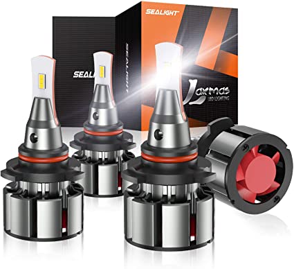 SEALIGHT 9005 9006 LED Headlight Bulb Kit, High Beam Low Beam, Ultra-thin, 360-degree Illumination, 6000K Daylight Effect, 200% Brightness, Pack of 4