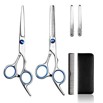 Hair Cutting Scissors/Shears and Barber Thinning/Salon Razor Edge Tools Set/Mustache Scissors with Fine Adjustment Screw Japanese Stainless Steel Kit--by Drift（Sliver）