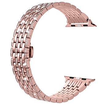 For Apple Watch Band, Wearlizer Crystal Rhinestone Diamond Watch Band Luxury Stainless Steel Bracelet Strap Watch Bands for Apple Watch--42mm Pink Rose Gold