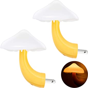 2 Pieces Christmas LED Mushroom Night Lamp Plug in Lamp Mushroom Night Light Mini Magic Mushroom Night Lights for Adults Kids Thanksgiving Christmas (Yellow and White)