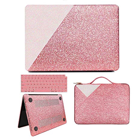 MacBook Air 13 Inch Case 2018 Release A1932, Anban Glitter Bling Smooth Protective Case & Glitter Laptop Sleeve & Keyboard Cover Compatible for MacBook Air 13 Inch with Touch ID