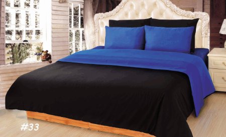 Tache 6 Piece Cotton Solid Deep Blue & Black Reversible Comforter Set, Queen