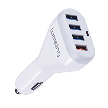 Lumsing Quick Charge 2.0 4-Port Car Charger 48W USB Car Adapter Plug Travel USB Charger with Quick Charge 2.0/ Fast Charging, Smart Charging Technology for iPhone 7 / 7 Plus, iPhone 6s, iPad Air 2, Samsung Galaxy S7, Blackberries and other devices(White)