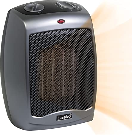 Lasko 754201 Small Portable 1500W Electric Ceramic Space Heater with Tip-Over Safety Switch, Overheat Protection, Thermostat and Extra Long 8-ft Cord for Indoor Ho, 9.2 x 7 x 6 inches, Dark Gray