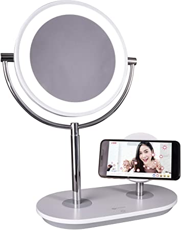 OttLite Wireless Charging LED Makeup Mirror - Illuminated Magnifying Light with USB Port