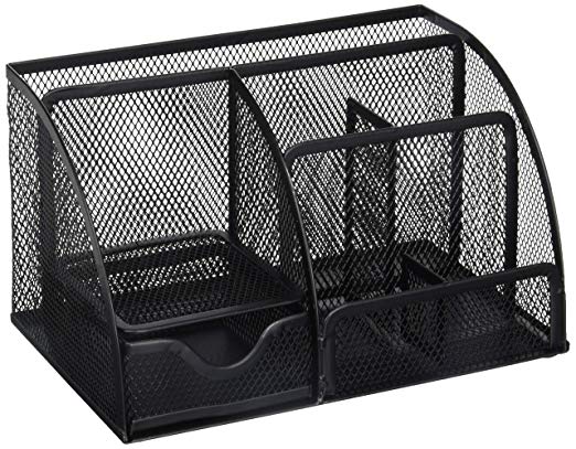 Greenco Mesh Office Supplies Desk Organizer Caddy, 6 Compartments, Black (2 Pack)