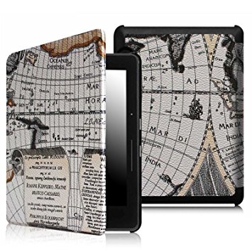 Fintie SmartShell Case for Kindle Voyage - [The Thinnest and Lightest] Protective PU Leather Cover with Auto Sleep/Wake for Amazon Kindle Voyage (2014), Map