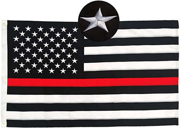 Thin Red Line USA Flag, 3x5 ft with Embroidered Stars, Sewn Stripes, Brass Grommets, UV Fade Resistant, Black White and Red American Police Flag Honoring Law Enforcement Officers