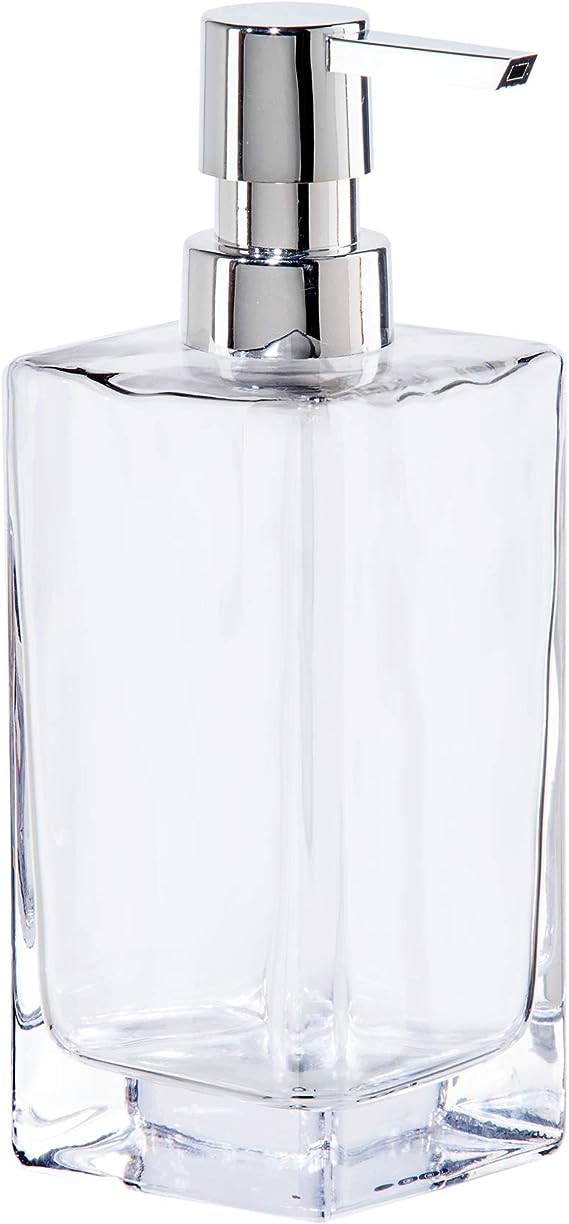 OGGI Square Glass Soap Dispenser - 13oz, Heavy Glass, Rustproof Pump - Ideal Hand Soap Dispenser, Bathroom, Kitchen Dish Soap Dispenser, Hand Sanitizer Dispenser, Clear/Chrome