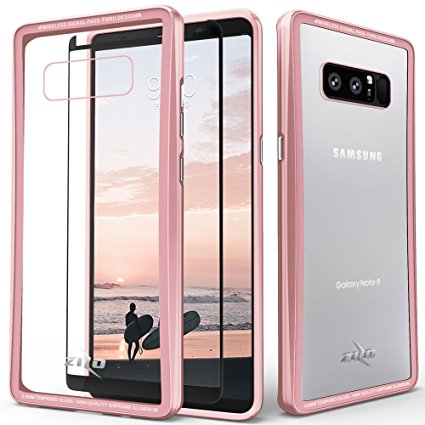 Samsung Galaxy Note 8 Case, Zizo [ATOM Series] w/[Full Curved Glass Screen Protector] Airframe Grade Aluminum w/ Glass Backing [Drop Tested] Note 8 Rose Gold