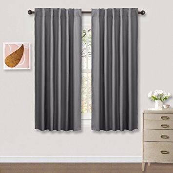 Gray Blackout Curtains Window Treatments - PONY DANCE Energy Efficient Thermal Insulated Back Tab / Rod Pocket Blackout Curtain Panels for Living Room,42"W x 45"L,1 Pair