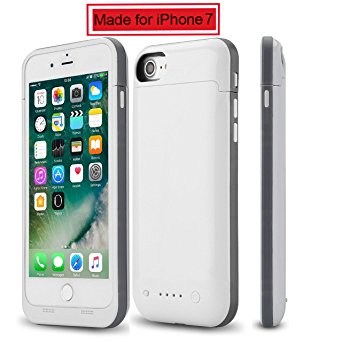 iPhone 7 Battery Case, Rechargeable Portable Charger 4800mAh Backup Power Bank External Protective Charger Case For iPhone 7 (4.7 inch), Full Body Protection,LED Battery Level Indicator (WHITE)