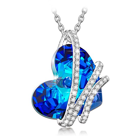 NinaQueen "Heart Of the Ocean" 925 Sterling Silver Blue Heart Pendant Necklace