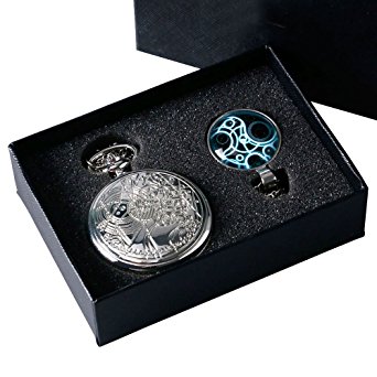 YISUYA Silver Smooth Doctor Who Pocket Watch with Glass Dome Dr. Who Necklace Chain Gift Box